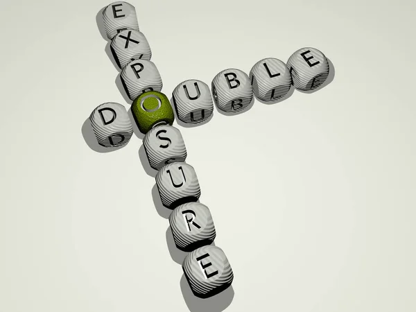 DOUBLE EXPOSURE crossword of dice letters in color - 3D illustration for background and concept