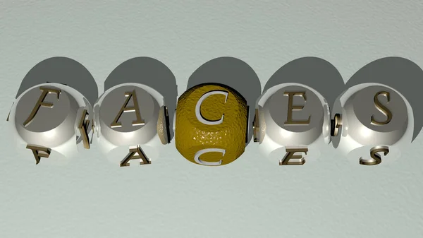 faces text by cubic dice letters - 3D illustration for background and cartoon