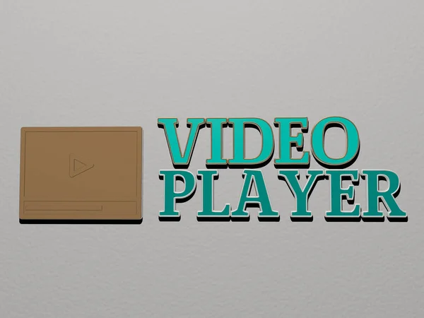 Εικονίδιο Και Κείμενο Video Player Στον Τοίχο Εικονογράφηση Για Φόντο — Φωτογραφία Αρχείου