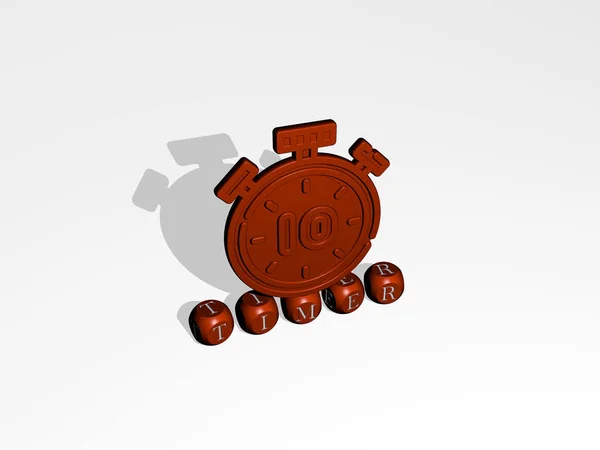 TIMER 3D icon over cubic letters - 3D illustration for clock and background