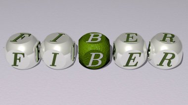 Kübik zar harfleri ile FIBER metni - arkaplan ve soyut için 3B illüstrasyon