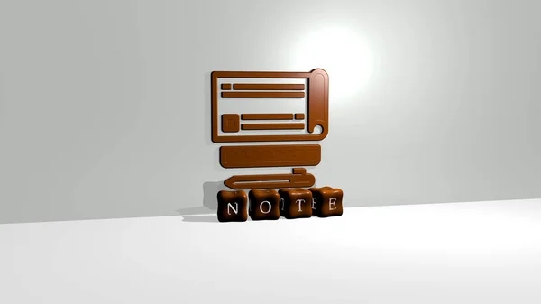 Representação Nota Com Ícone Parede Texto Dispostos Por Letras Cúbicas — Fotografia de Stock