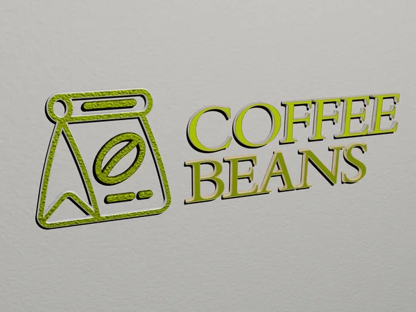 Koffiebonen Icoon Tekst Muur Illustratie Voor Achtergrond Beker — Stockfoto