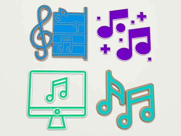 music notes 4 icons set - 3D illustration