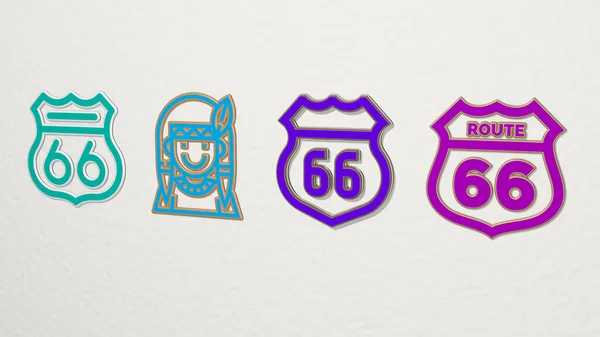 route 4 icons set - 3D illustration