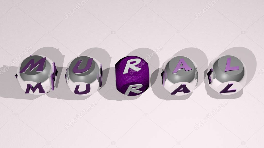 mural text of cubic individual letters - 3D illustration for art and editorial