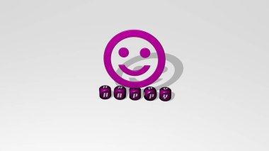 Kübik harfler üzerinde mutlu 3D simge - arkaplan için 3D illüstrasyon ve güzel