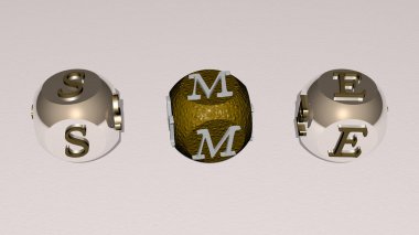 Kübik zar harfleri ile KME metni - iş ve Asyalı için 3B illüstrasyon