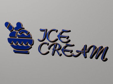 Dondurma simgesi ve metin duvarda - arkaplan ve soğuk için 3D illüstrasyon