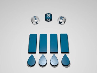 3 boyutlu simge etrafındaki farklı harflerin mürekkep dairesel metni - arkaplan ve soyut resim için 3B