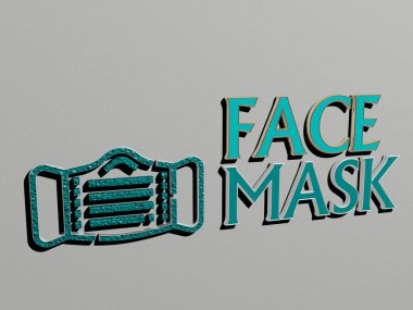 yüz maskesi simgesi ve duvardaki metin - arkaplan için 3B illüstrasyon ve güzel