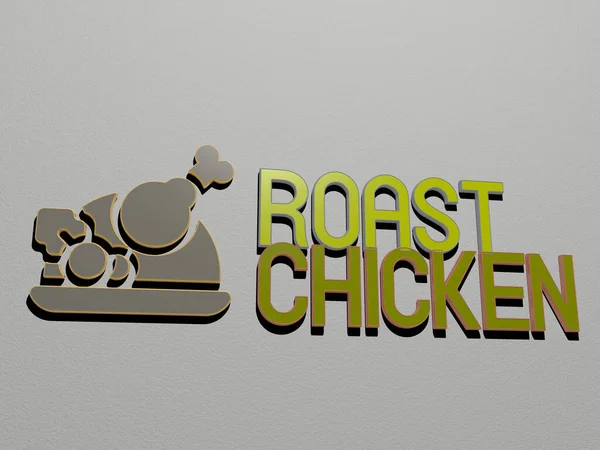 Roast Chicken Ikon Och Text Väggen Illustration För Mat Och — Stockfoto