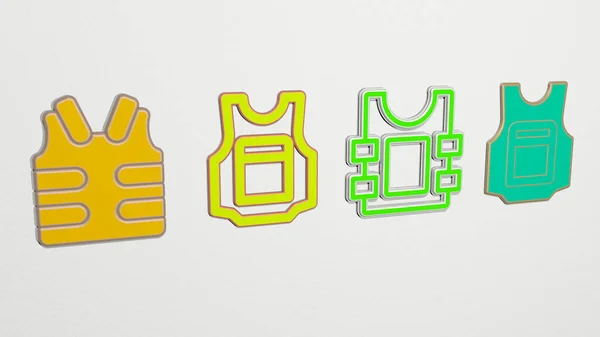 bullet proof vest 4 icons set - 3D illustration