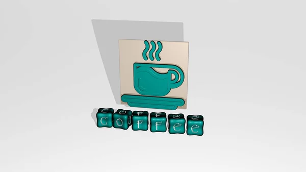 Графическое Изображение Coffee Вертикально Вместе Текстом Построенным Металлическими Кубическими Буквами — стоковое фото