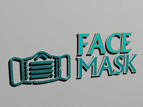 yüz maskesi simgesi ve duvardaki metin - arkaplan için 3B illüstrasyon ve güzel