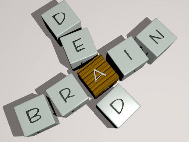 Kübik zar harfleriyle beyinler ölü bulmaca - kavram ve arkaplan için 3D illüstrasyon