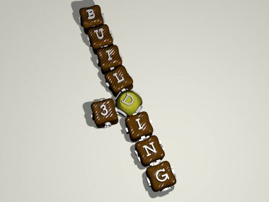 d renkli kübik harflerden oluşan çapraz bulmaca oluşturma - arkaplan ve tasarım için 3D illüstrasyon