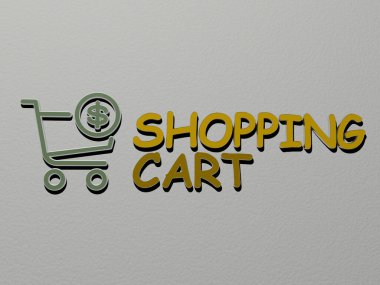 Alışveriş CART simgesi ve duvardaki metin - arkaplan ve iş için 3D illüstrasyon