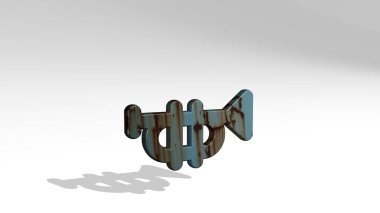 Zeminde duran INSTRUMENT TRUMPET 3D simgesi - arkaplan ve müzik için 3D illüstrasyon