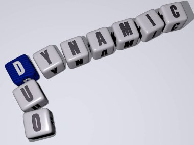 küp zar harfleriyle dinamik ikili bulmaca - soyut ve arkaplan için 3D illüstrasyon