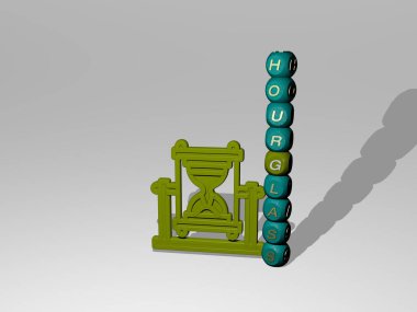 3 boyutlu simgenin yanında kum saati metni - saat ve arkaplan için 3D illüstrasyon