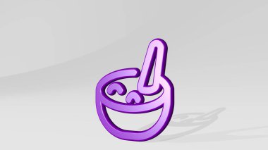 Kahvaltı gevreği 3 boyutlu ikon döküm gölgesi - arka plan ve yiyecek için 3 boyutlu illüstrasyon