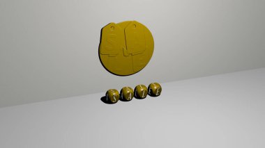 Duvarda 3D simge ve yerde küp alfabe metni satışı - arkaplan ve pankart için 3D illüstrasyon