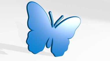 BUTTERFLY 3D simge döküm gölge - arka plan için 3D illüstrasyon ve güzel