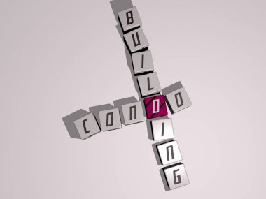 CONDO küp zar harfleriyle çapraz bulmaca oluşturma - daire ve mimari için 3D illüstrasyon