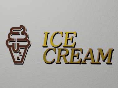 Dondurma simgesi ve metin duvarda - arkaplan ve soğuk için 3D illüstrasyon