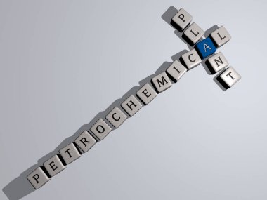 PETROKEMİK Zar Harfleriyle Çapraz Bulmaca - Petrol ve rafineri için 3D çizim