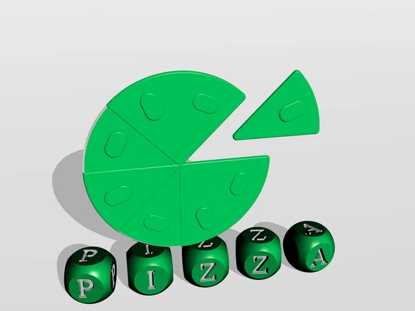 比萨立方字母 顶部有3D图标 食物和奶酪的3D插图 — 图库照片