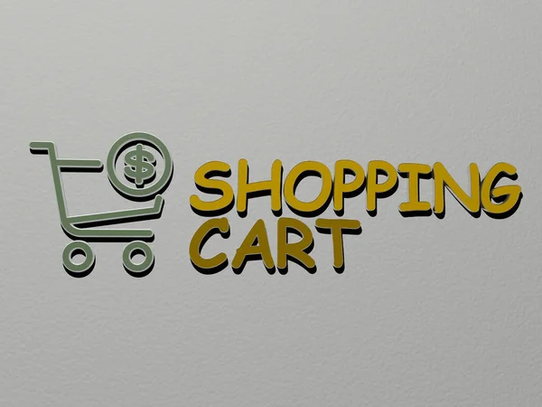 Shopping Cart Ikon Och Text Väggen Illustration För Bakgrund Och — Stockfoto