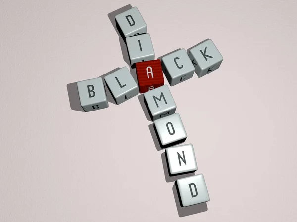 用三次骰子字母拼写的Black Diamond纵横字谜 背景和摘要的3D图解 — 图库照片