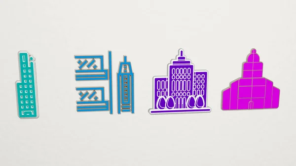 Set Iconos Skyscrapper Ilustración —  Fotos de Stock