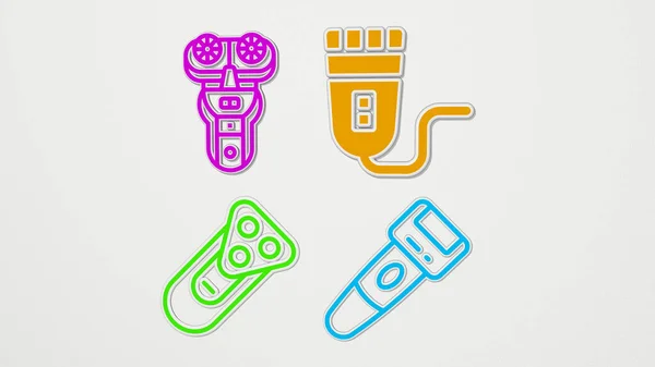 Electric Shaver Colorful Set Icons Illustration — Stock Photo, Image