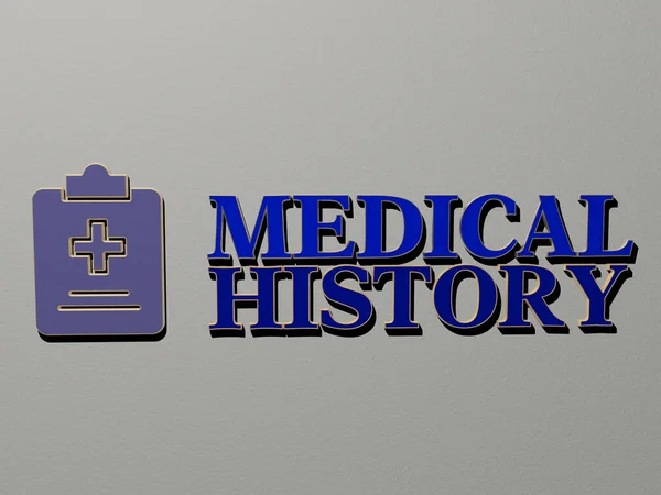 墙壁上的医疗符号和文字 背景和护理的3D图解 — 图库照片