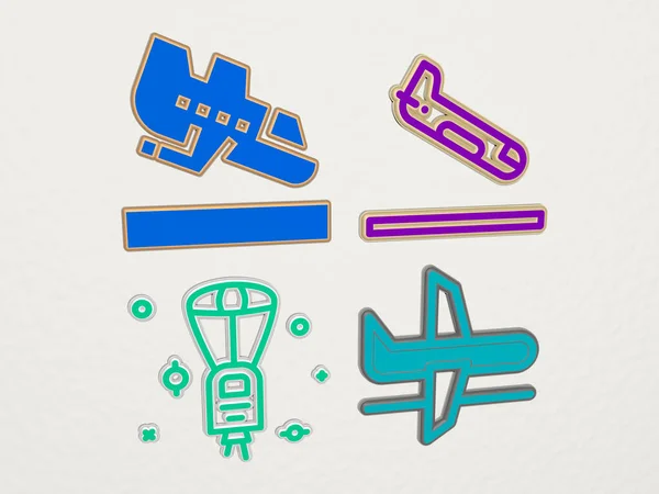 LANDING 4 icons set - 3D illustration for page and airport