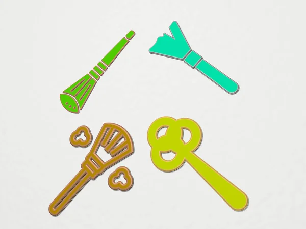 Duster Iconen Set Illustratie Voor Schoonmaken Schoner — Stockfoto