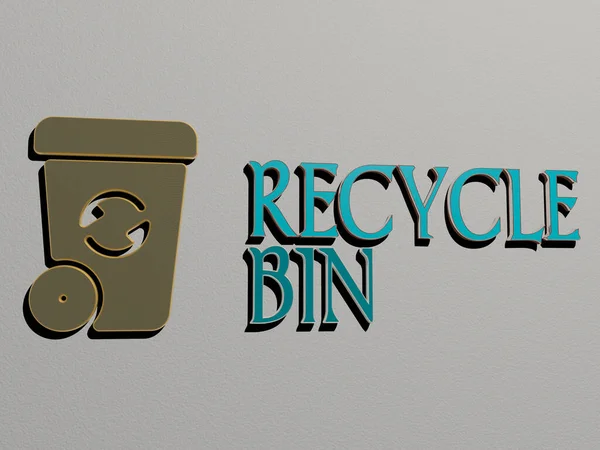 RECYCLE BIN icon and text on the wall - 3D illustration for background and concept