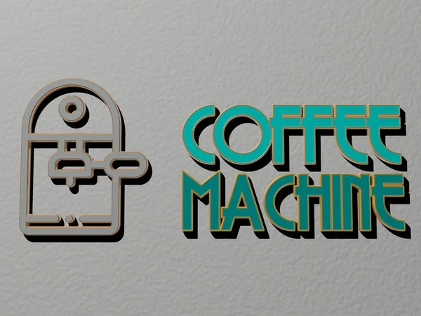 Kahve Makinesi Simgesi Metin Duvarda Arkaplan Kupa Için Illüstrasyon — Stok fotoğraf
