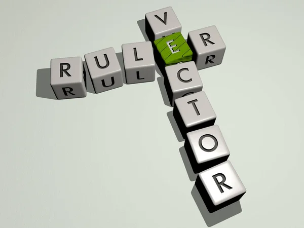 Ruler Vectorクロスソード 立方ダイス文字 3Dイラスト 背景とアイコンのための — ストック写真