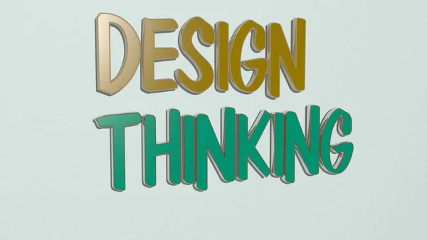 DESIGN THINKING text on the wall - 3D illustration for background and abstract