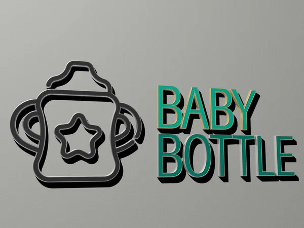 Μωρό Εικονίδιο Μπουκάλι Και Κείμενο Στον Τοίχο Εικόνα Για Χαριτωμένο — Φωτογραφία Αρχείου