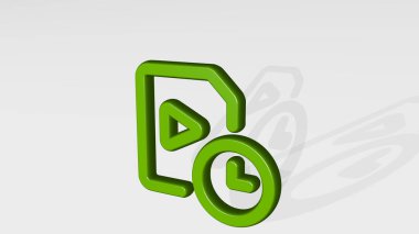VIDEO Dosya Saat 3D ikon döküm gölgesi - arkaplan ve kamera için 3B illüstrasyon