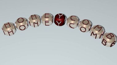 küp zar harflerinin bal peteği eğimli metni - arkaplan ve soyut resim için 3D illüstrasyon