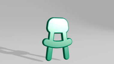 Sandalye 3D ikon döküm gölgesi - arkaplan ve tasarım için 3B illüstrasyon
