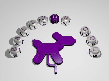 BALLOON DOG 3D simgesi kübik harfler metni ile çevrili - arkaplan ve hava için 3D illüstrasyon
