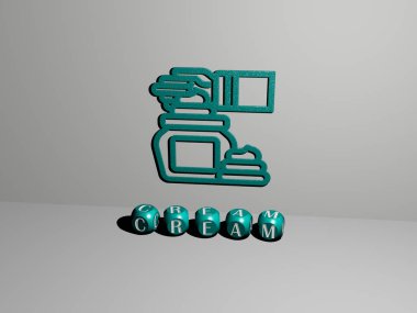 BREAM 'in dikey olarak 3B grafiksel görüntüsü, üst perspektiften metalik kübik harflerle oluşturulan metinlerle birlikte, kavram sunumu ve arkaplan ve illüstrasyon için slayt gösterileri için mükemmel