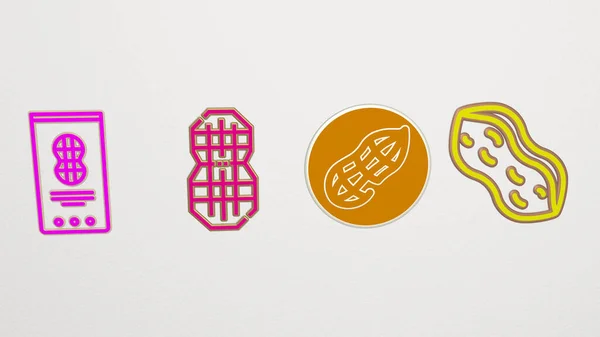 Peanut Icons Set Illustration Für Hintergrund Und Butter — Stockfoto